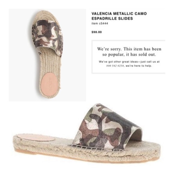 NWOT J. Crew Valencia Metallic Camo Espadrille Slides